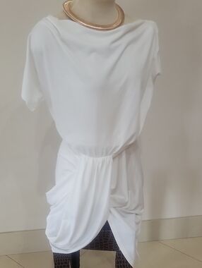 Elegant White Draped Women’s Dress